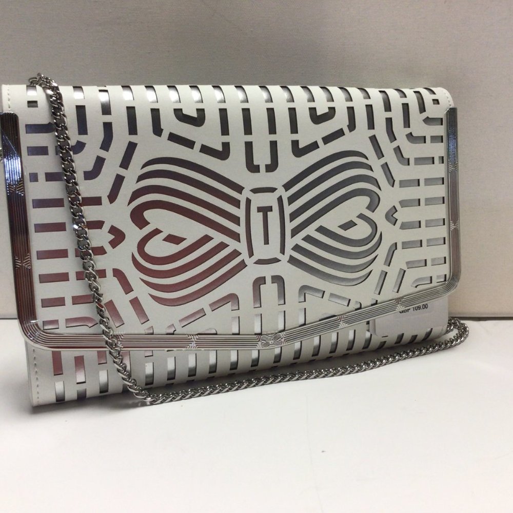 NWT Ted Baker White Bree Cut Out Bow Clutch Bag